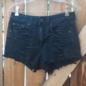 Distressed Black High-Rise Denim Shorts